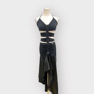 ENZO LOCO COUTURE PARIS Black Cut Out Braided Asymmetrical Dress (Sz S)